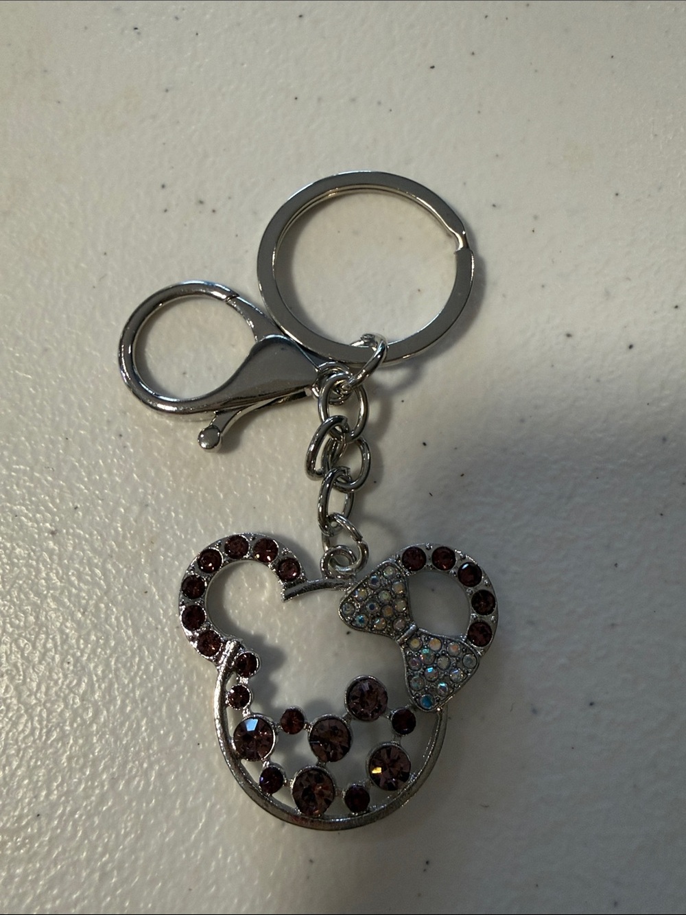 Fashion Jewelry Silver Keychain with Burgundy and Clear Rhinestones - Picture 1 of 1